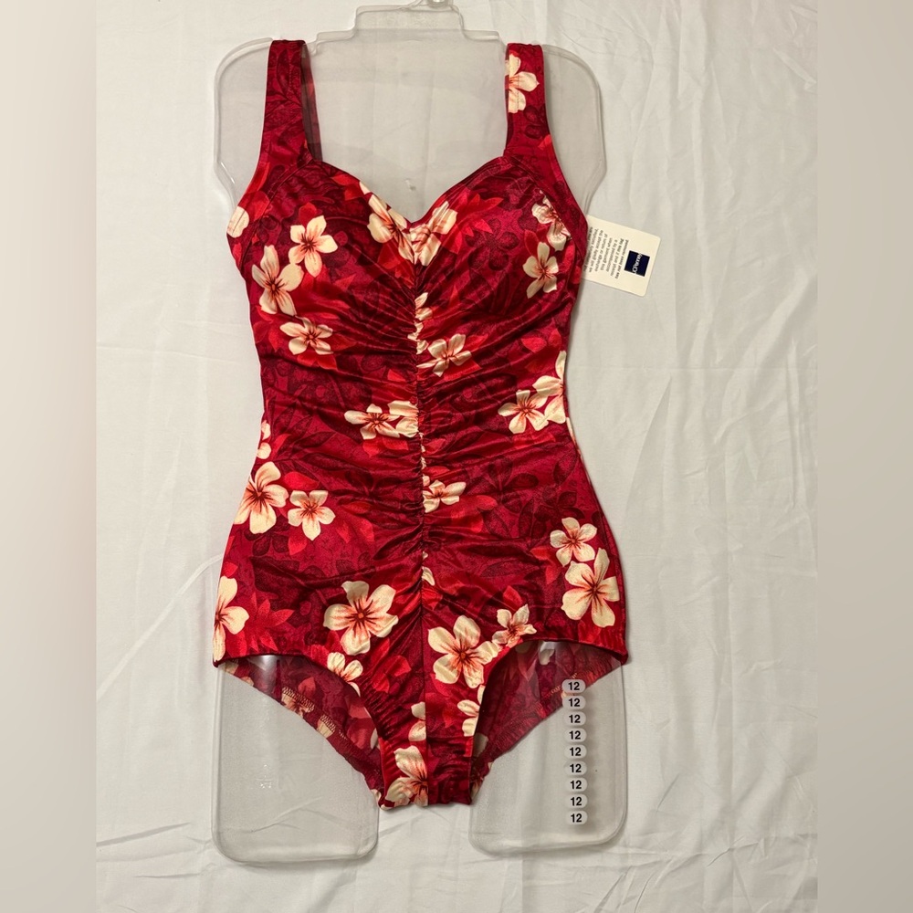 Floral Ruched Red One-Piece Swimsuit